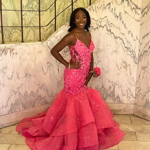 Beautiful pink prom dress with train